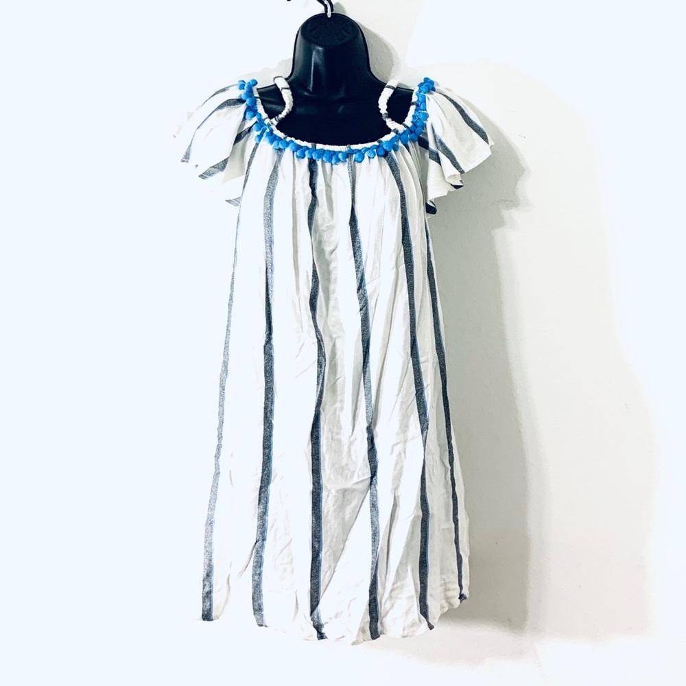 Japan Puff Sleeve Dress Boho Tassel Trim Stripes Short Sleeve Color Block Beach - Picture 5 of 9